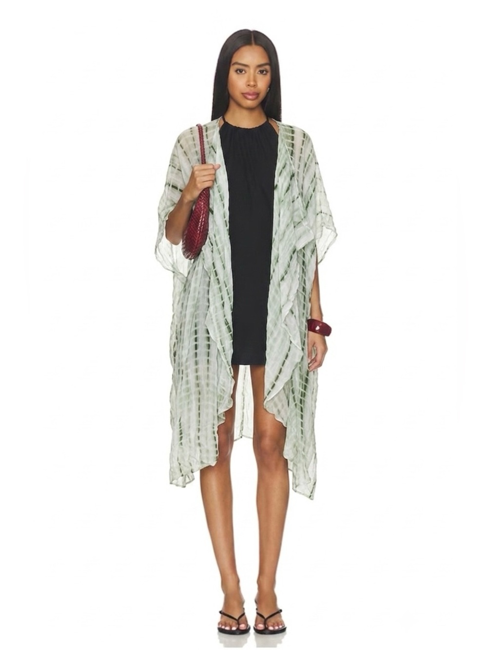 Umgee Tie Dye Green Lightweight flowy Drape Kimono Size S/M Bohemian Fairy Core